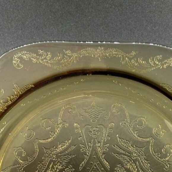 (4) Federal Amber Color, 1976, Madrid Pattern, Glass Square Dinner Plates 10.5"D - Picture 7 of 9